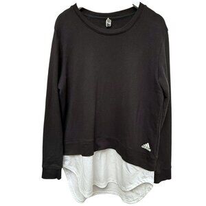 ADIDAS Layered Look Pullover Large Black White French Terry Jersey Tunic Womens